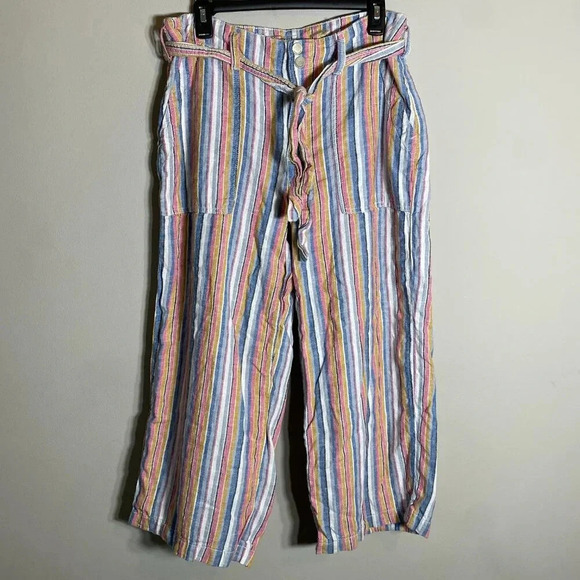 7 For All Mankind Striped Linen Wide Leg Pants Women's Size 10 Multicolor Ankle - Picture 5 of 16